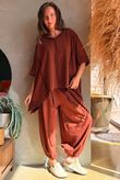 Lock Raw Seam Dip Side Short Sleeve Top Rust