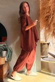 Lock Raw Seam Dip Side Short Sleeve Top Rust