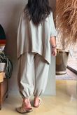 Lock Raw Seam Dip Side Short Sleeve Top Stone