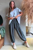 Lock Shirring Pleat Cuff Pant Charcoal