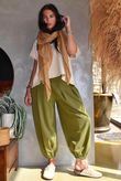 Lock Shirring Pleat Cuff Pant Olive