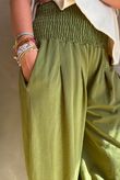 Lock Shirring Pleat Cuff Pant Olive