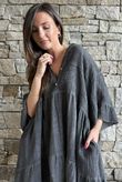 Loom & Thread Embroidered Tiered Smock Dress Washed Charcoal