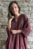 Loom & Thread Embroidered Tiered Smock Dress Washed Merlot