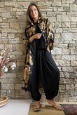 Lotus Oriental Longline Belted Duster Shirt Black