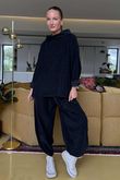 Made in Italy Bateau Needlecord Cowl Neck Top Black - 