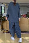 Made in Italy Bateau Needlecord Cowl Neck Top Charcoal 