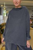 Made in Italy Bateau Needlecord Cowl Neck Top Charcoal 