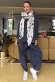 Made in Italy Bateau Needlecord Cowl Neck Top Charcoal 