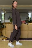 Made in Italy Bateau Needlecord Cowl Neck Top Chocolate 