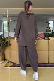Made in Italy Bateau Needlecord Cowl Neck Top Chocolate 