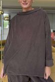 Made in Italy Bateau Needlecord Cowl Neck Top Chocolate 