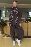 Made in Italy Bateau Needlecord Cowl Neck Top Chocolate 