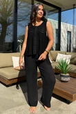 Made in Italy Benji Linen Panel Wave Vest Black