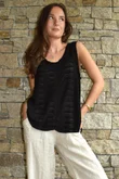 Benji Linen Panel Wave Vest Black  