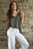  Benji Linen Panel Wave Vest Khaki 