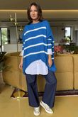 Made in Italy Big Softie Breton Archie Slouch Knit Top Cyan