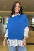 Made in Italy Big Softie Cap Sleeve Knit Top Cyan 