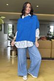 Made in Italy Big Softie Cap Sleeve Knit Top Cyan 