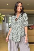 Made in Italy Blossom Cotton Blend Shirt Khaki /34 =