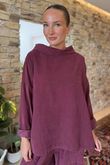 Made in Italy Cooper Needlecord Boat Cowl Neck Top Dark Cherry