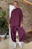 Made in Italy Cooper Needlecord Boat Cowl Neck Top Dark Cherry