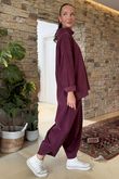 Made in Italy Cooper Needlecord Boat Cowl Neck Top Dark Cherry