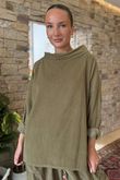 Made in Italy Cooper Needlecord Boat Cowl Neck Top Olive
