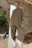 Made in Italy Cooper Needlecord Boat Cowl Neck Top Olive