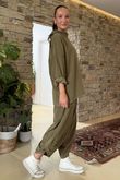 Made in Italy Cooper Needlecord Boat Cowl Neck Top Olive
