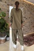 Made in Italy Cooper Needlecord Boat Cowl Neck Top Olive