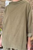 Made in Italy Cooper Needlecord Boat Cowl Neck Top Olive