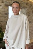 Made in Italy Cooper Needlecord Boat Cowl Neck Top Stone