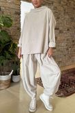 Made in Italy Cooper Needlecord Boat Cowl Neck Top Stone