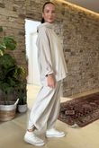 Made in Italy Cooper Needlecord Boat Cowl Neck Top Stone