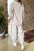 Made in Italy Cooper Needlecord Boat Cowl Neck Top Stone