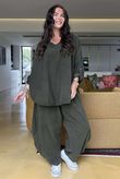 Made in Italy Cooper Needlecord Scoop Dip Back Top Deep Moss -