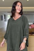 Made in Italy Cooper Needlecord Scoop Dip Back Top Deep Moss -