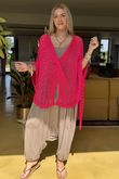 Made in Italy Emily Cross Front Crochet Knit Top Hot Pink