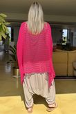 Made in Italy Emily Cross Front Crochet Knit Top Hot Pink