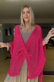 Made in Italy Emily Cross Front Crochet Knit Top Hot Pink