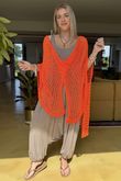 Made in Italy Emily Cross Front Crochet Knit Top Orange Zing