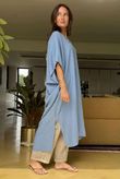 Made in Italy Eos Linen Blend Ruche Dress Denim