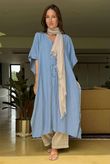 Made in Italy Eos Linen Blend Ruche Dress Denim