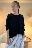 Made in Italy Fifi Lace Shoulder Fine Knit Top Black /23 =