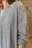 Made in Italy Fifi Lace Shoulder Fine Knit Top Slate - * 