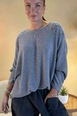Made in Italy Fifi Lace Shoulder Fine Knit Top Slate /15 =