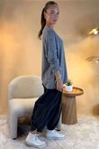 Made in Italy Fifi Lace Shoulder Fine Knit Top Slate /15 =