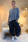 Made in Italy Fifi Lace Shoulder Fine Knit Top Slate /15 =