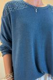 Made in Italy Fifi Lace Shoulder Fine Knit Top Teal /6 =